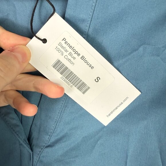 Harshman Penelope Blouse Small Blue 100% Cotton Long Sleeve Top NWT Women’s - Picture 6 of 9